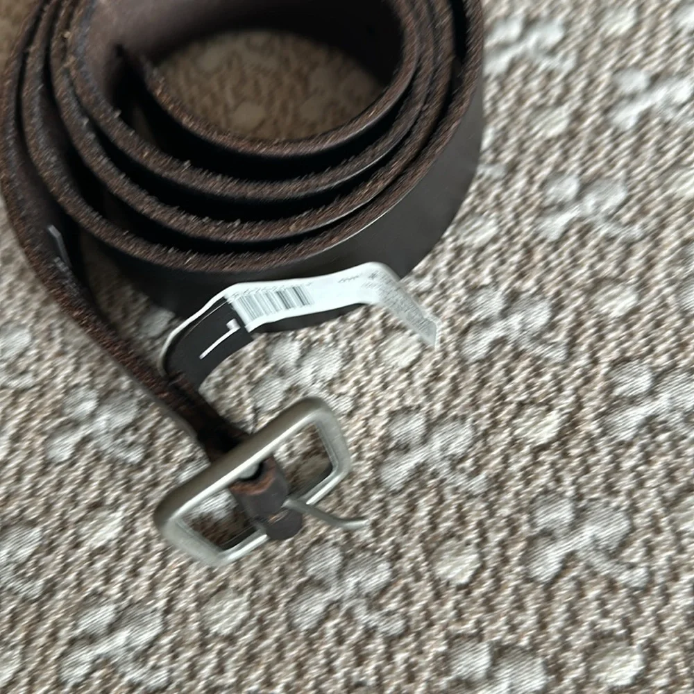 Lucky leather belt 1.5” wide 44” length silver buckle dark brown